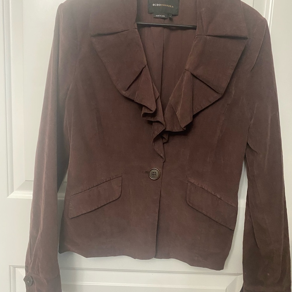BCBGMaxAzria Women's Chocolate Corduroy Ruffle Blazer